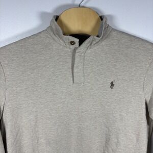 Polo Ralph Lauren Mens Large Mock Neck Button Pullover Heather Tan Beige Pony
